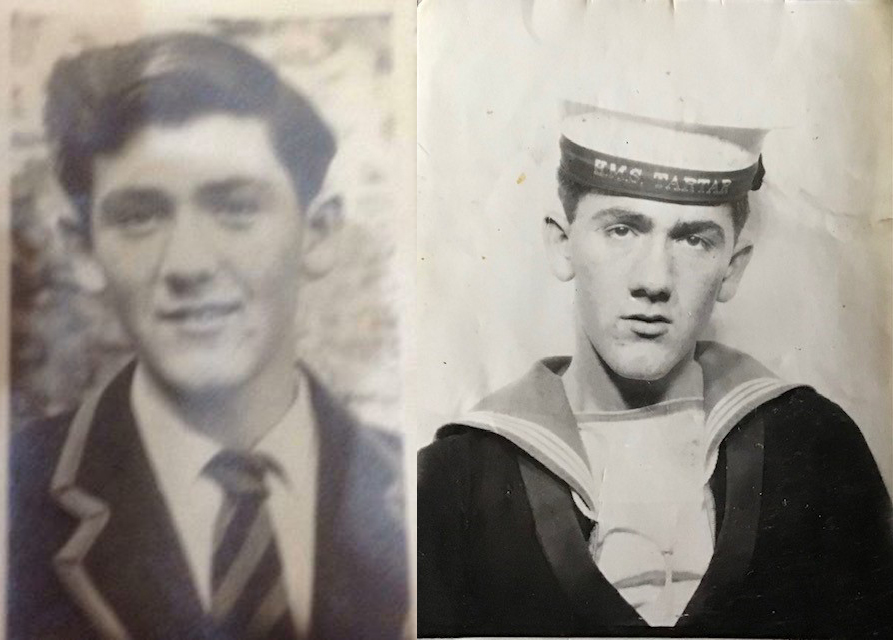 Terry Higgins as a schoolboy, and Terry in navy uniform (credit - Rupert Whitaker)